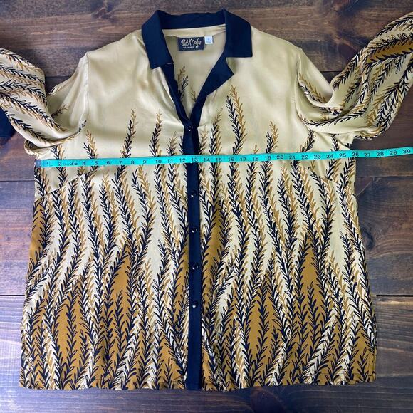 Bob Mackey Wearable Art Long Sleeve Button Up Vine Print Silk Blouse Women's 1X - Picture 9 of 10